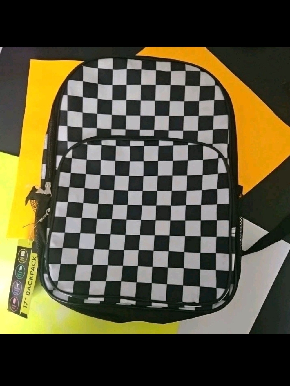 Checkerboard Pattern Black and White 17" Backpack -  Bags B2School